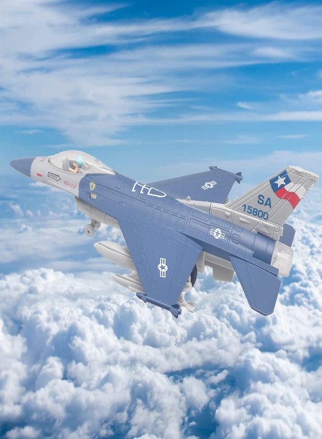Ailejia Diecast F 16 Fighting Falcon Airplane Model Aircraft Army Air Force Toys Military Plane Pull Back with Lights and Sounds Fighter Jet Party Supplies (F 16 Blue) - Image 2